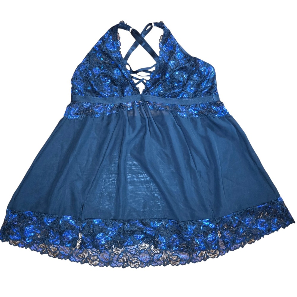 Torrid Black violet Blue Metallic Lace Butterfly Babydoll Chemise size 3 gothic
